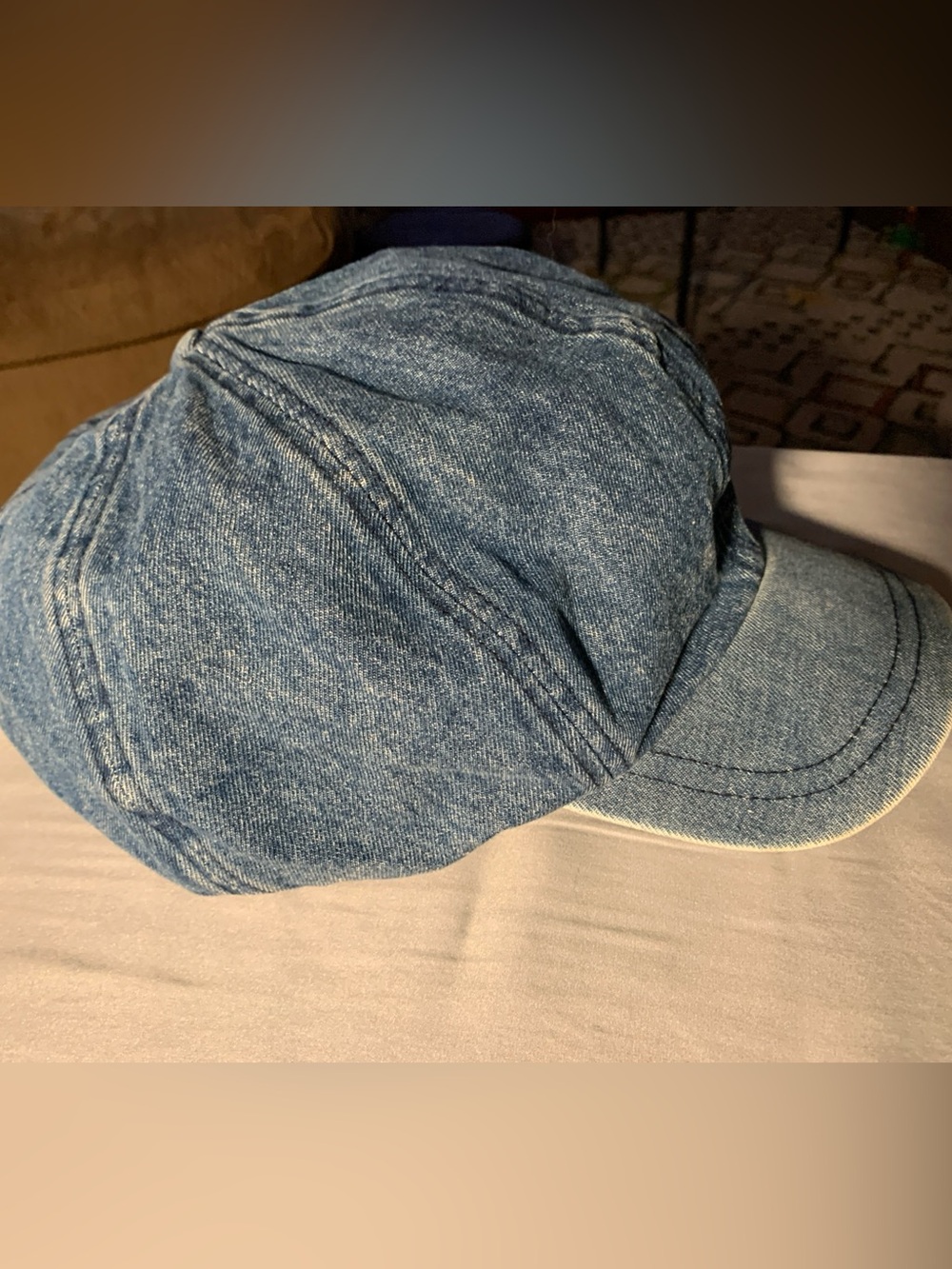 CARA PARK Cap Hat Denim Blue Womens Newsboy Cabbie Baggy Slouchy Hat